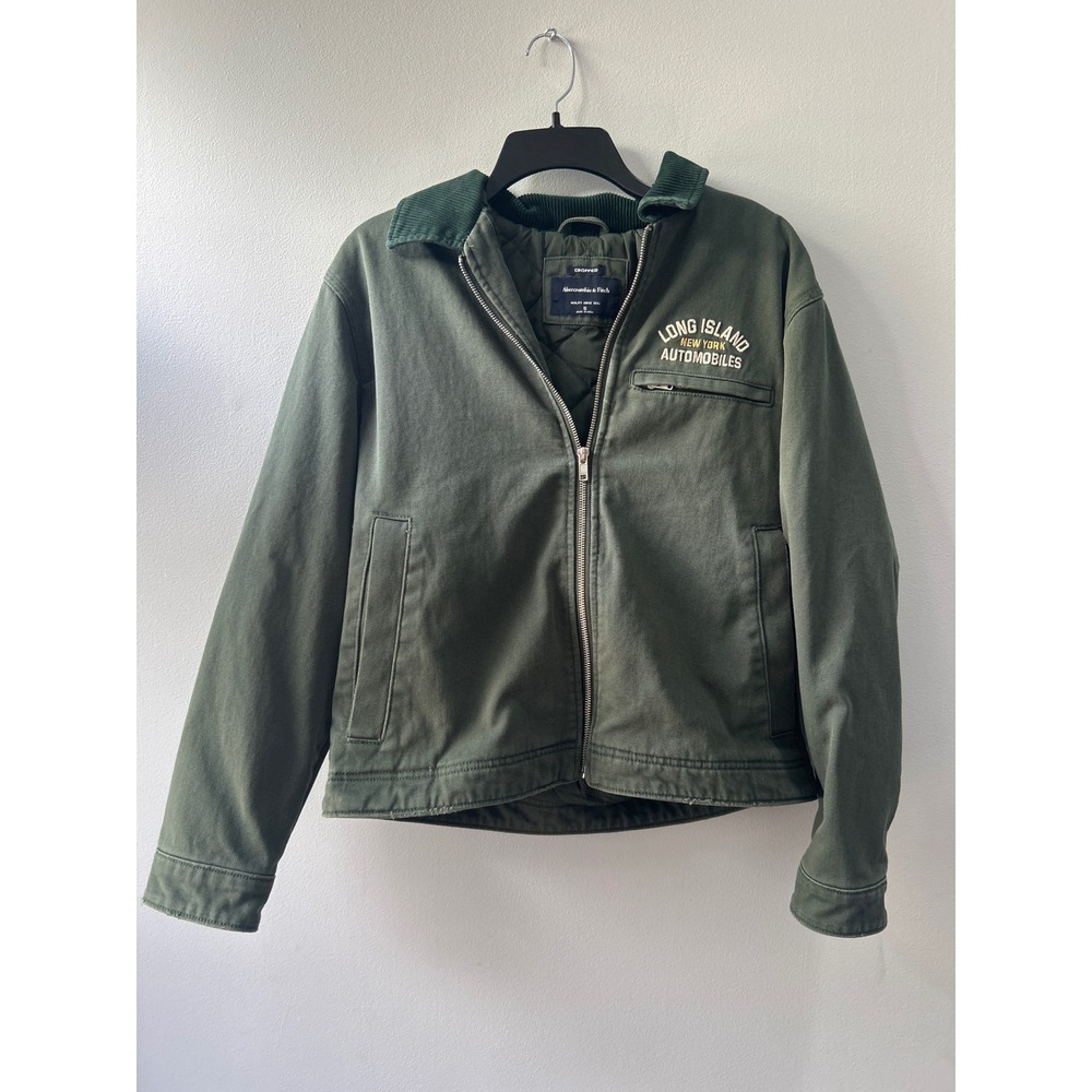Abercrombie & Fitch Long Island Automobiles Cropped Workwear Jacket Green Small